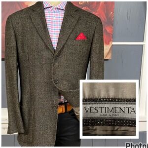 Vintage Vestimenta Knitted Blazer Mens 44R Wool 3 Button Ventless Jacket Brown